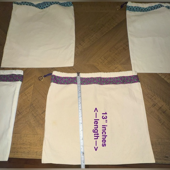 💙💜 Tory Burch Cream Dust Bags with Blue & Purple Trim / Green & Purple Trim 💜💚 - Picture 5 of 12